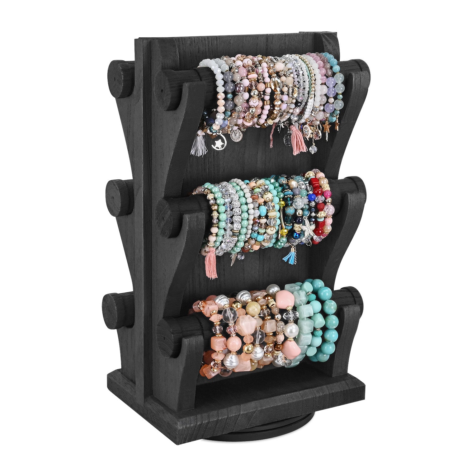 Two-Sided Rotating Wooden Jewelry Bracelet Display Stand