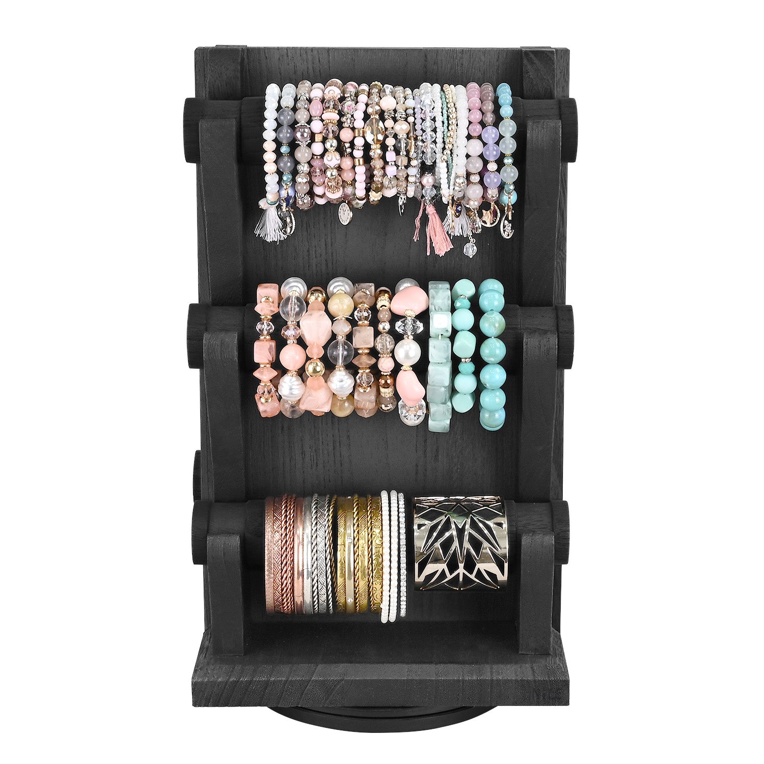 Two-Sided Rotating Wooden Jewelry Bracelet Display Stand