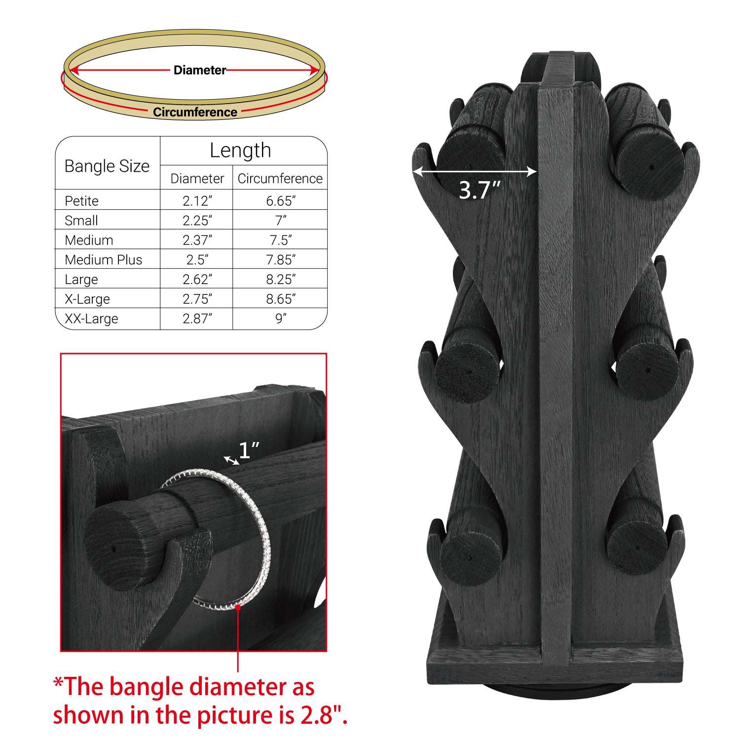 Two-Sided Rotating Wooden Jewelry Bracelet Display Stand