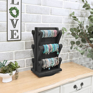 Two-Sided Rotating Wooden Jewelry Bracelet Display Stand