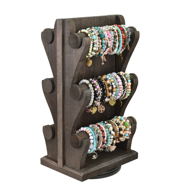 Ikee Design® Two-Sided Rotating Wooden Jewelry Bracelet Display Stand