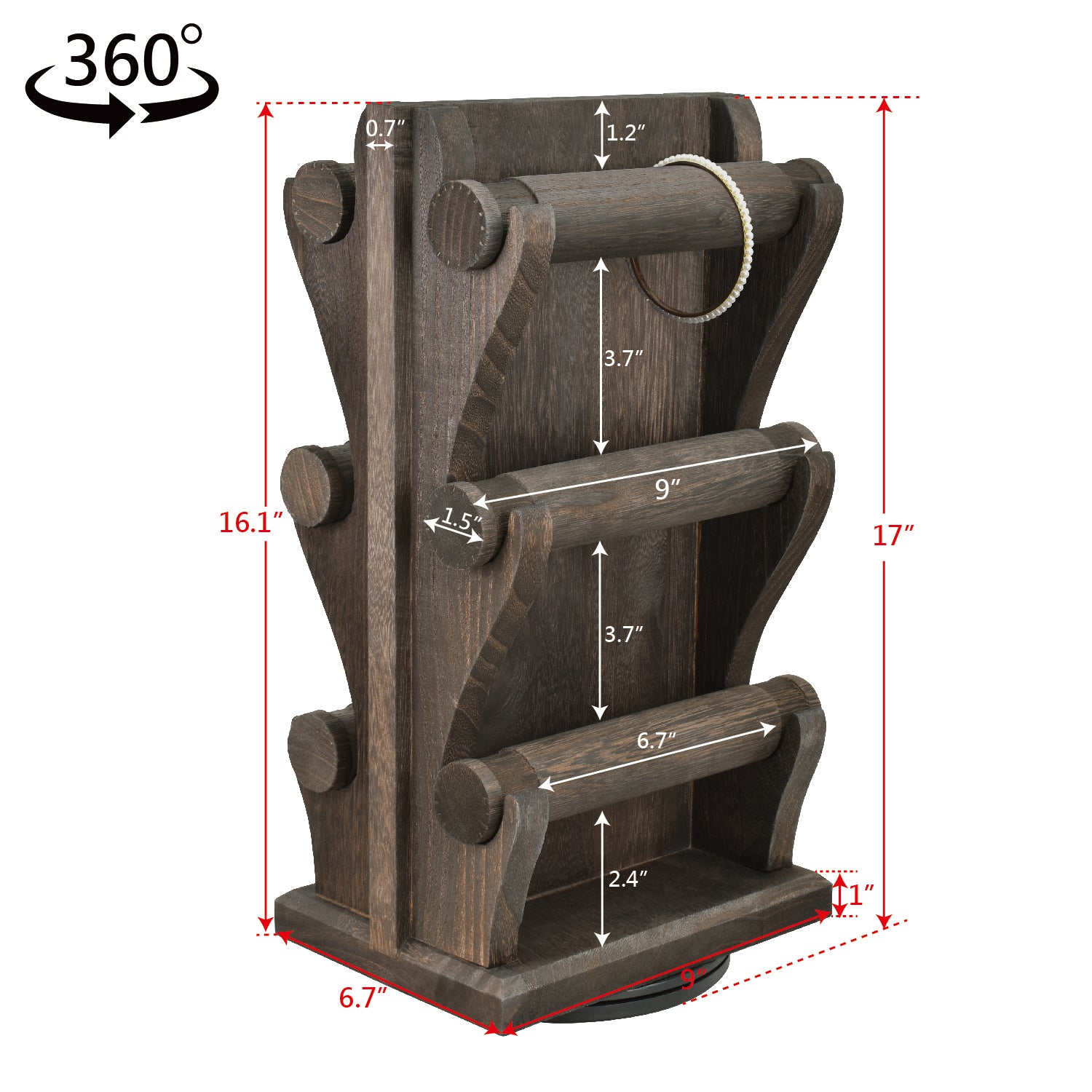 Ikee Design® Two-Sided Rotating Wooden Jewelry Bracelet Display Stand
