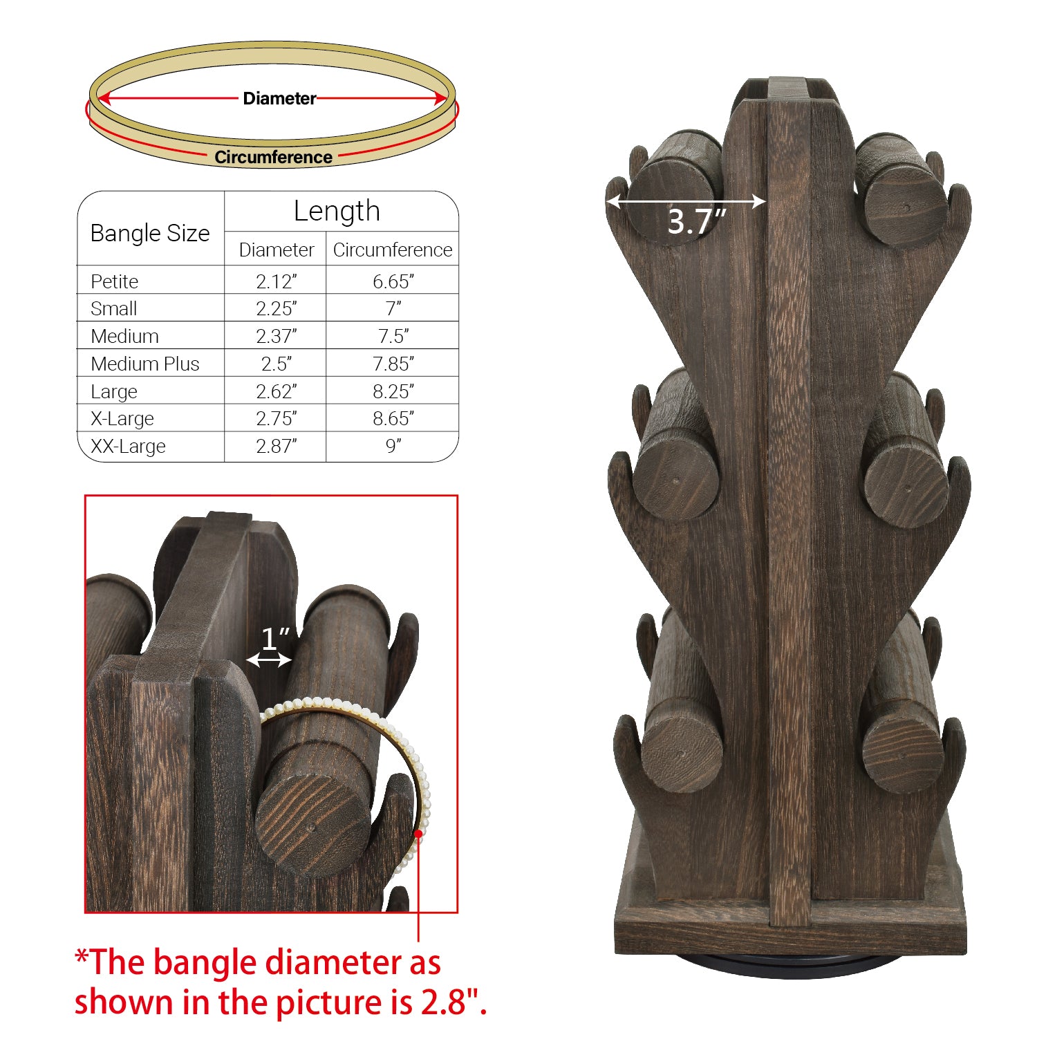 Ikee Design® Two-Sided Rotating Wooden Jewelry Bracelet Display Stand