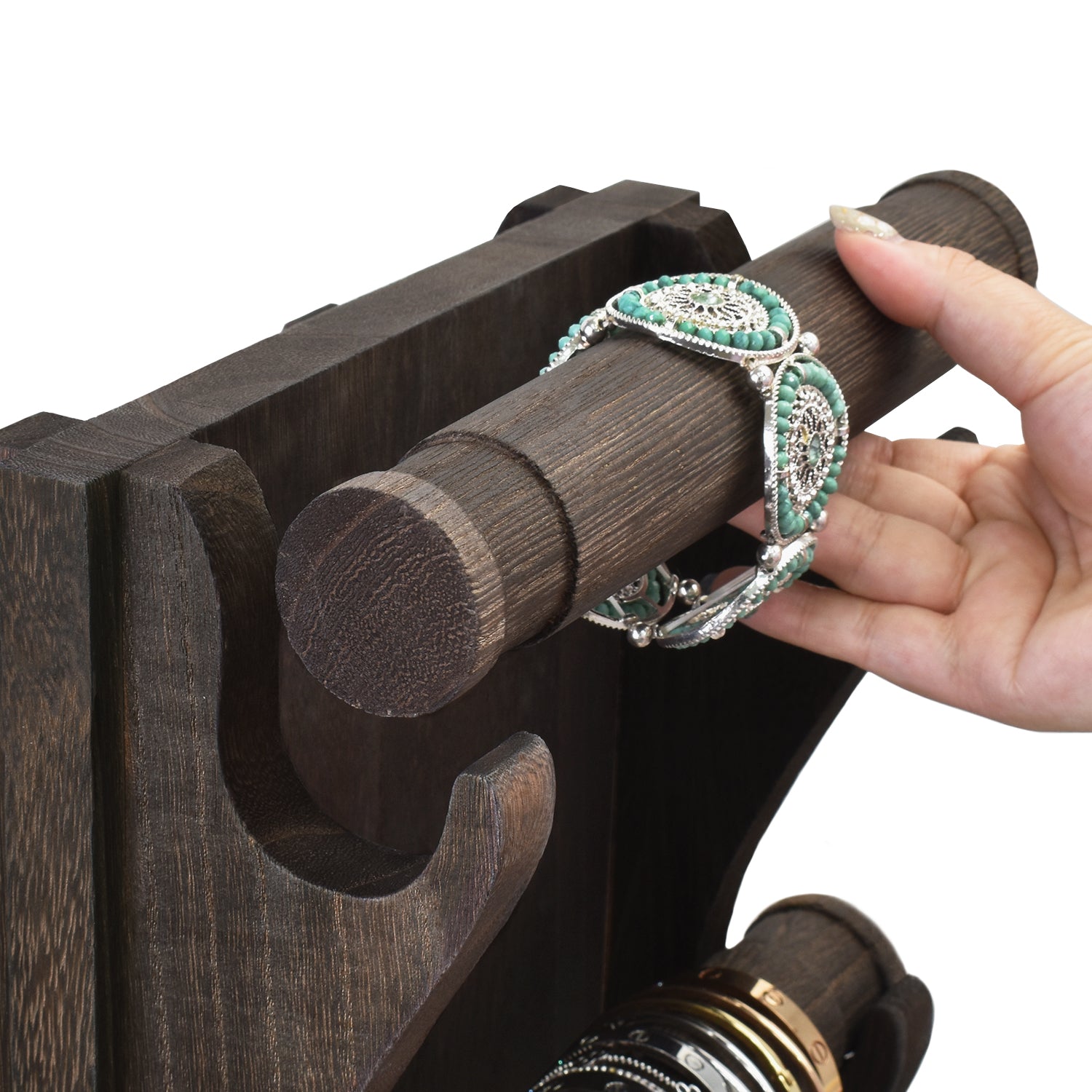 Ikee Design® Two-Sided Rotating Wooden Jewelry Bracelet Display Stand