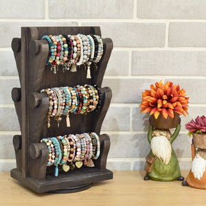 Ikee Design® Two-Sided Rotating Wooden Jewelry Bracelet Display Stand