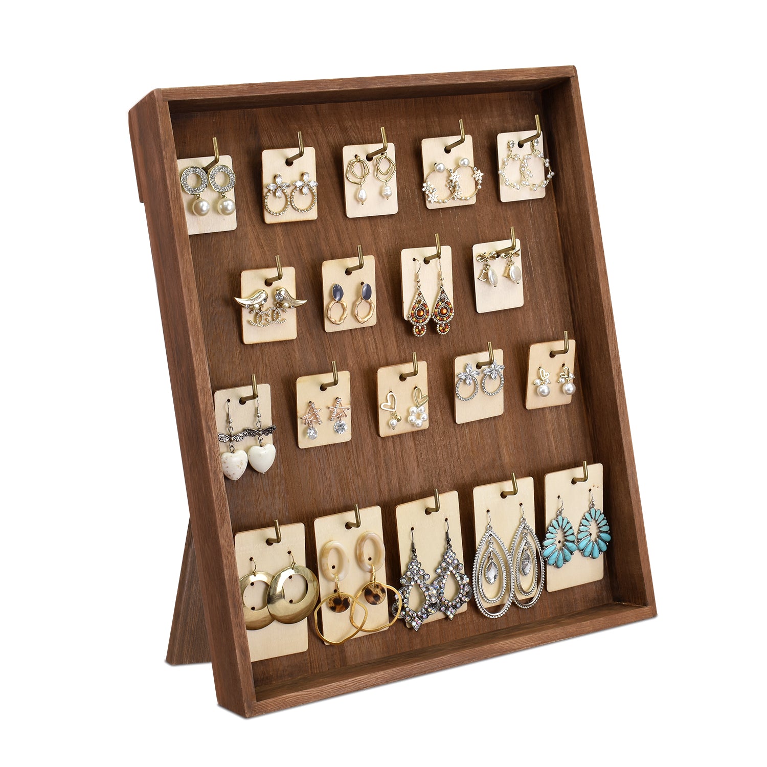 Ikee Design® Wooden Shadow Box Jewelry Earring Display Stand with 19 Hooks