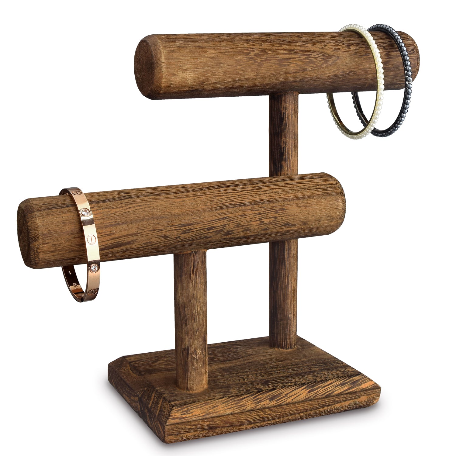 2 Tier Wooden Bracelet T Bar Jewelry Bracelet Watch Display