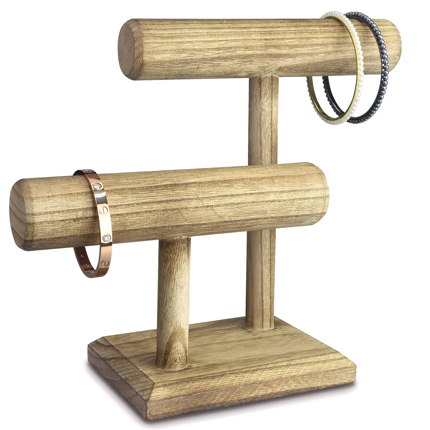 IKEE DESIGN® 2 Tier Wooden Bracelet T Bar Jewelry Bracelet Watch Display