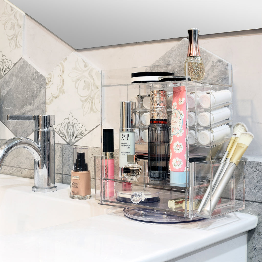 Ikee Design Rotating Acrylic Makeup Organizer with 18 Lipstick Slots