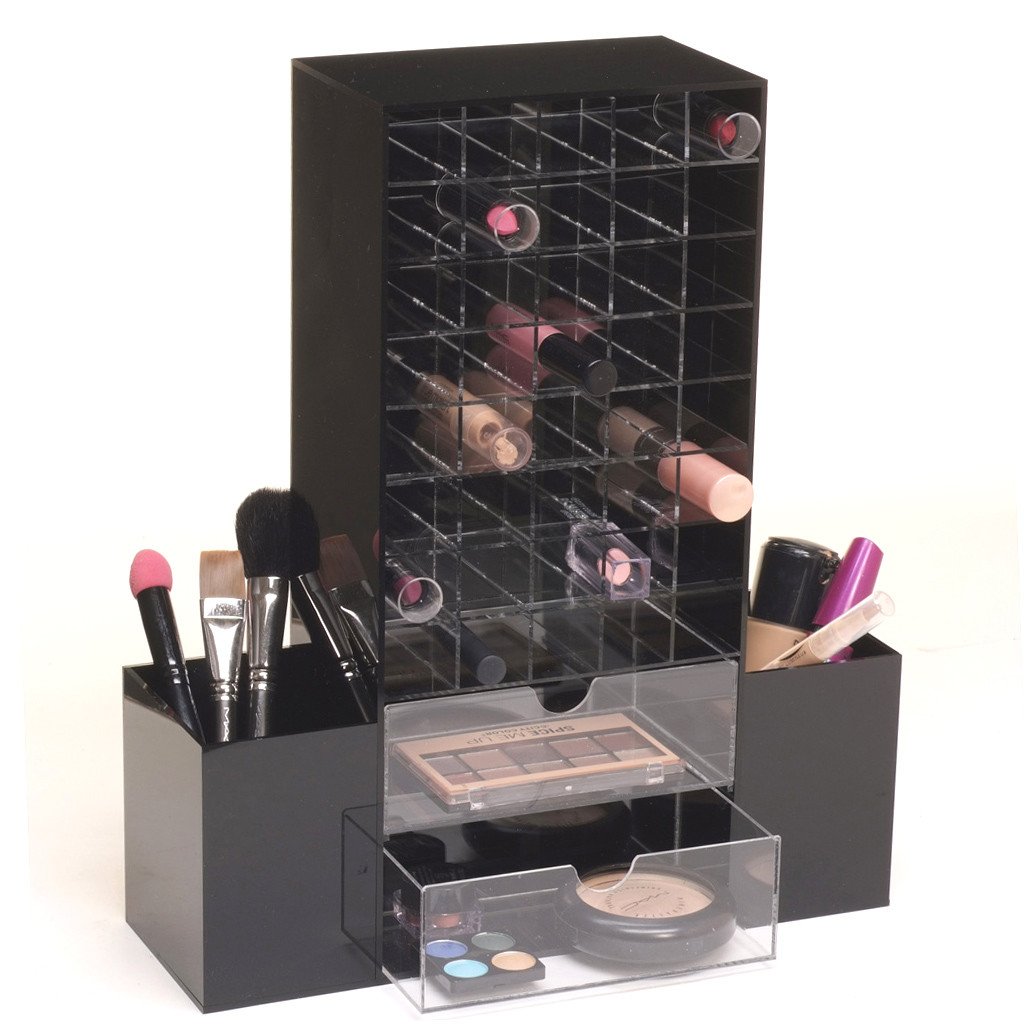 Ikee Design® Premium Black Acrylic Multi-functional Lipstick Tower Makeup Organizer