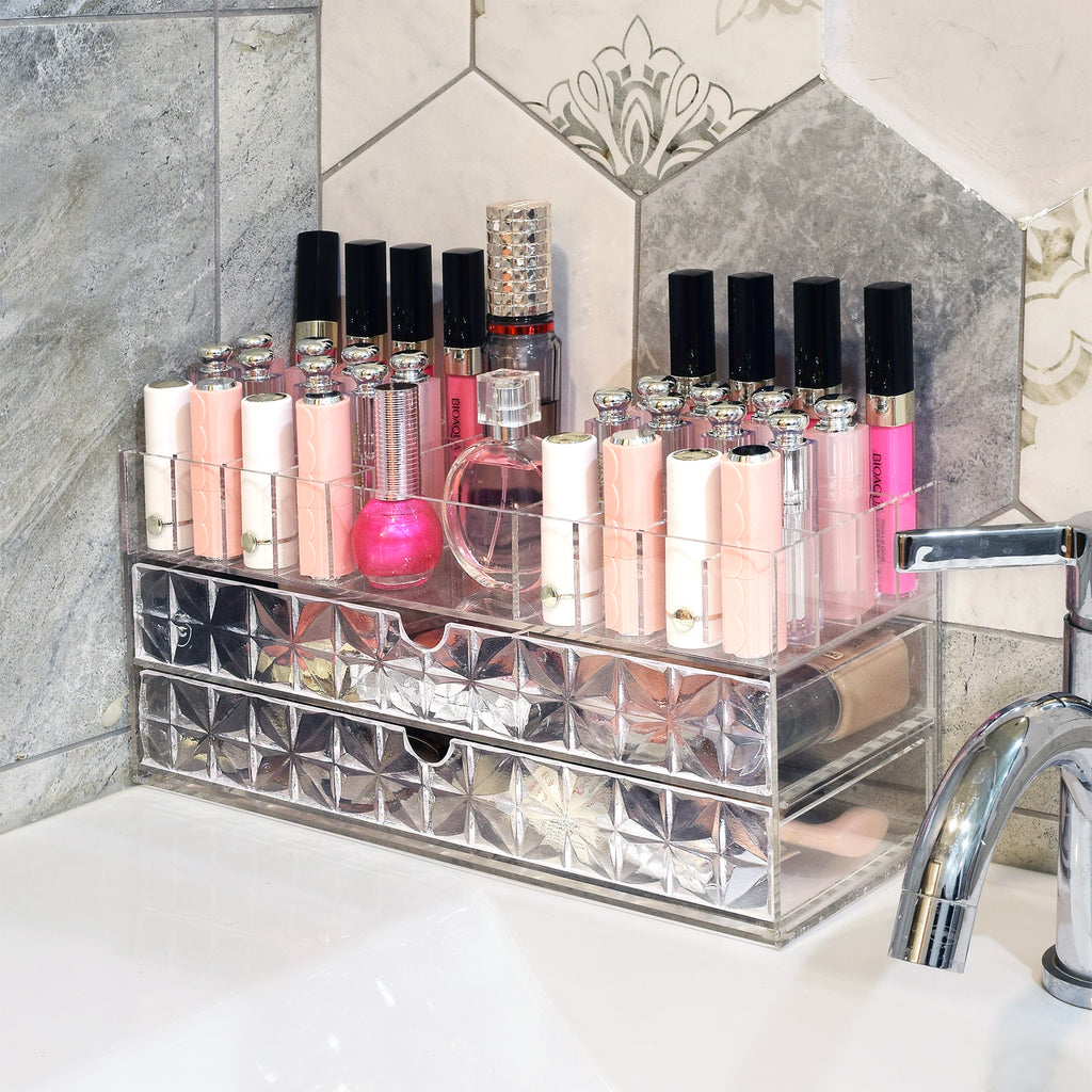 IKEE DESIGN®: Acrylic Makeup Organizer with Diamond Pattern Drawers