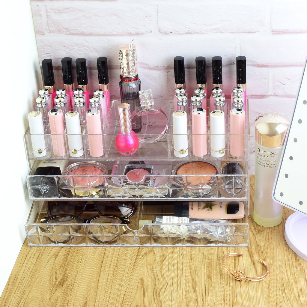 IKEE DESIGN®: Acrylic Makeup Organizer with Diamond Pattern Drawers