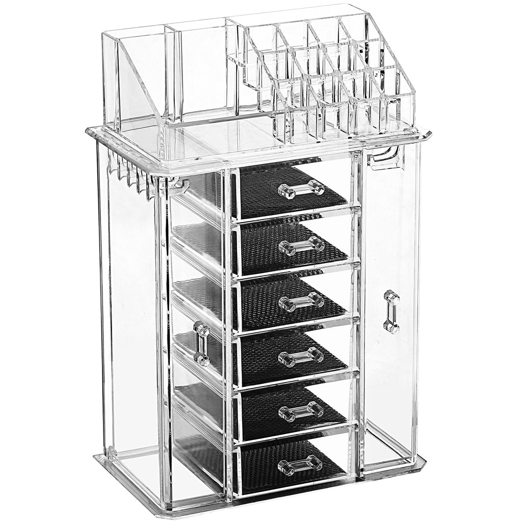 Ikee Design® Acrylic Makeup Organizer & Jewelry Storage Box (1 Top Rack, 6 Drawers, 10 Hooks)