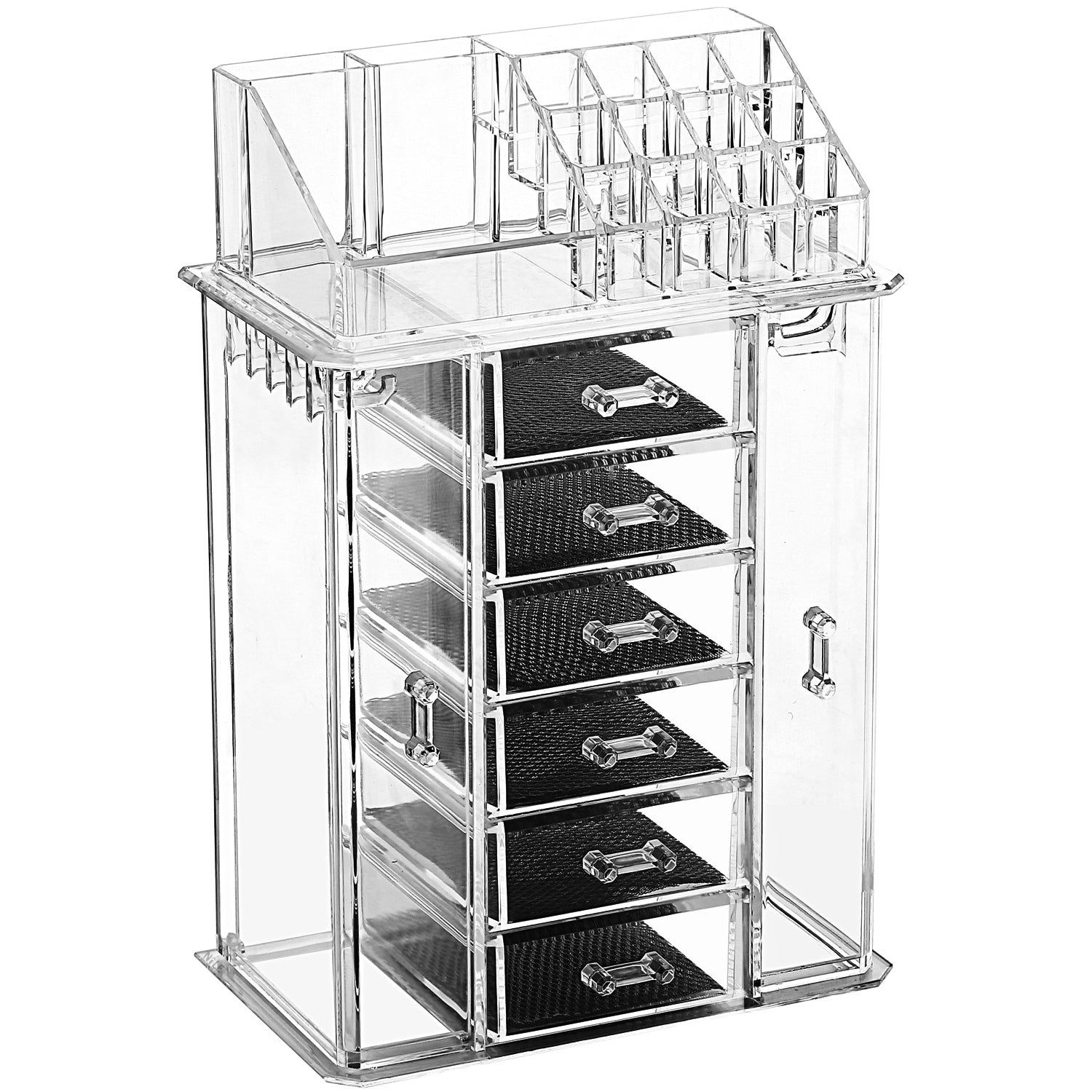 Ikee Design® Acrylic Makeup Organizer & Jewelry Storage Box (1 Top Rack, 6 Drawers, 10 Hooks)