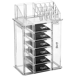 Ikee Design® Acrylic Makeup Organizer & Jewelry Storage Box (1 Top Rack, 6 Drawers, 10 Hooks)