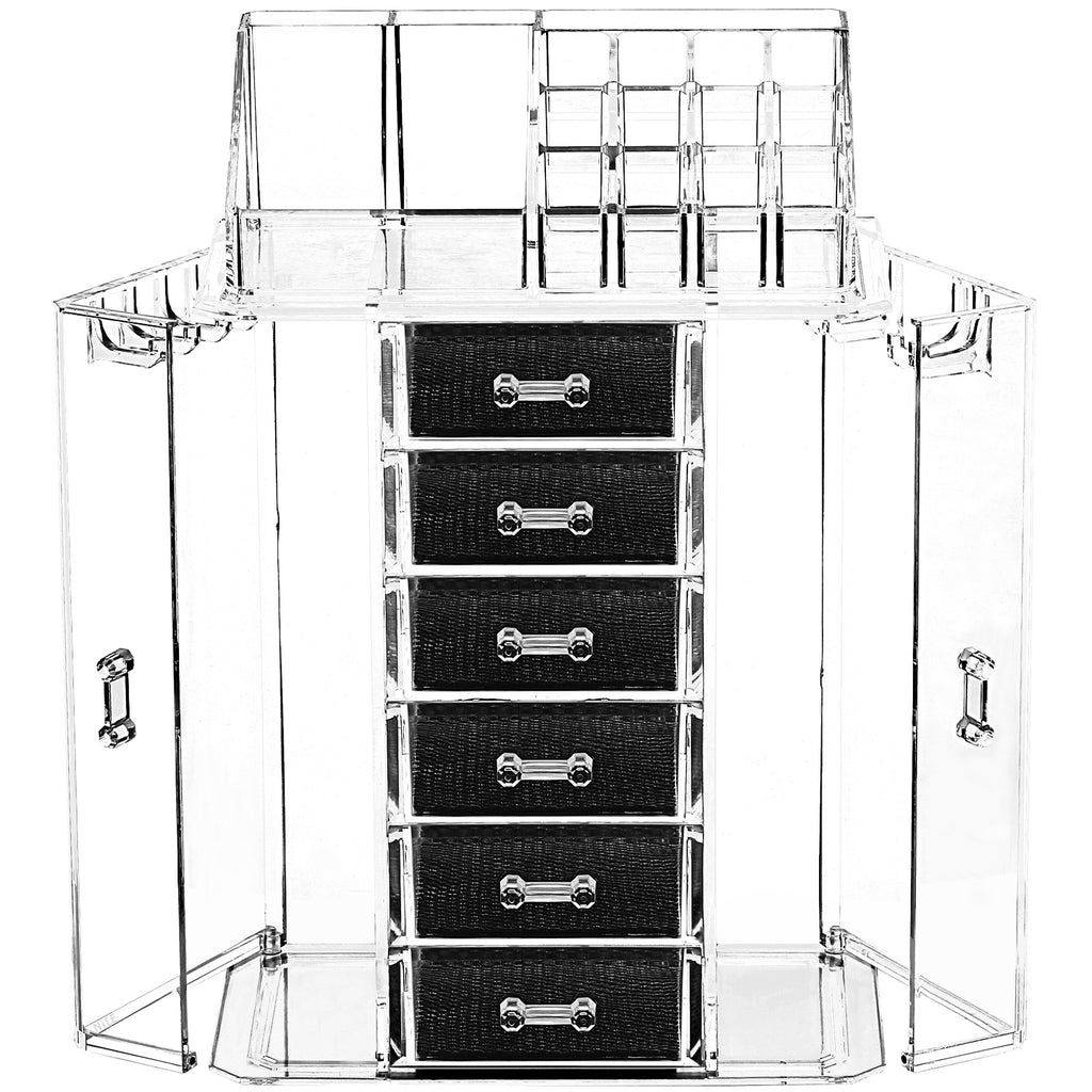 Ikee Design® Acrylic Makeup Organizer & Jewelry Storage Box (1 Top Rack, 6 Drawers, 10 Hooks)