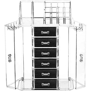 Ikee Design® Acrylic Makeup Organizer & Jewelry Storage Box (1 Top Rack, 6 Drawers, 10 Hooks)