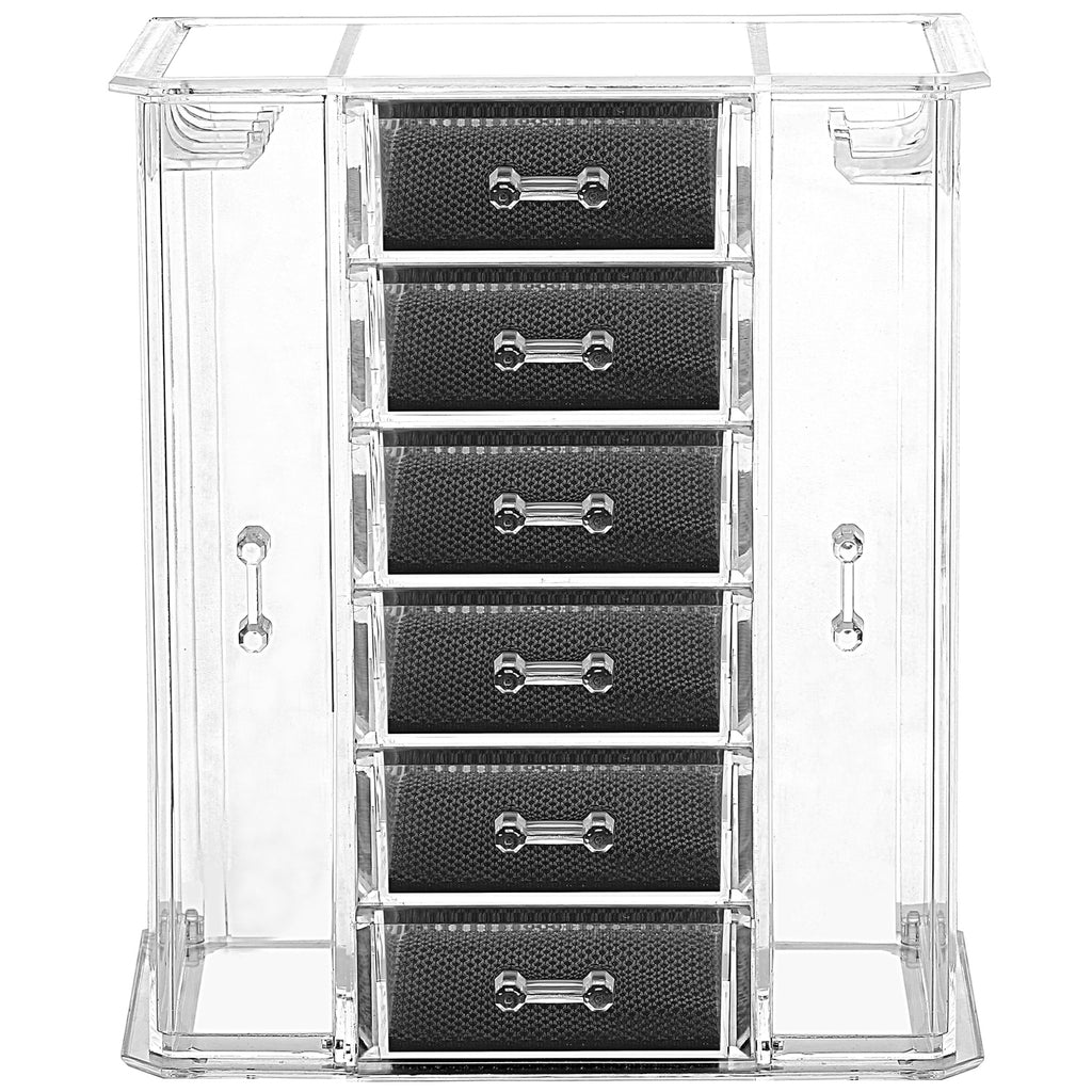 Ikee Design® Acrylic Makeup Organizer & Jewelry Storage Box (1 Top Rack, 6 Drawers, 10 Hooks)