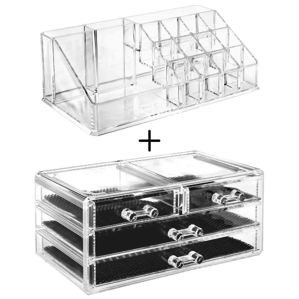 Ikee Design® Acrylic Jewelry & Makeup Organizer Display Boxes Two Piece Set