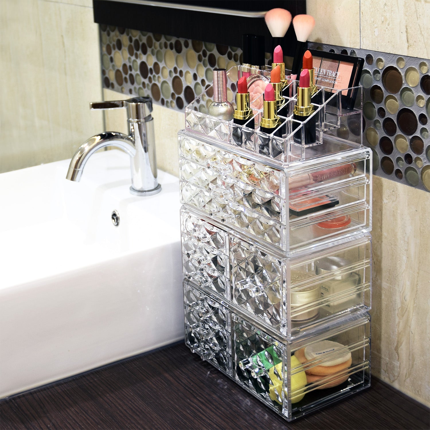 Ikee Design 4 PCS Cosmetic Makeup and Jewelry Storage Display Case Set