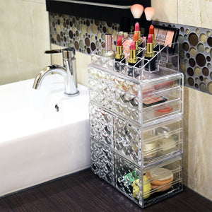 Ikee Design 4 PCS Cosmetic Makeup and Jewelry Storage Display Case Set