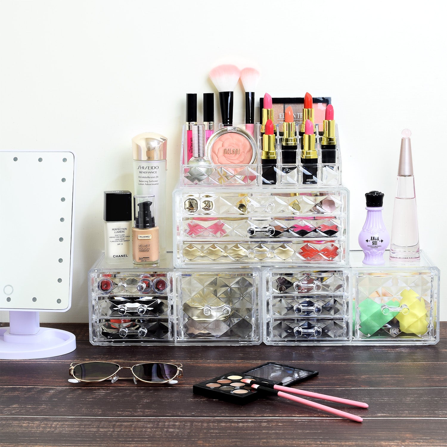 Ikee Design 4 PCS Cosmetic Makeup and Jewelry Storage Display Case Set