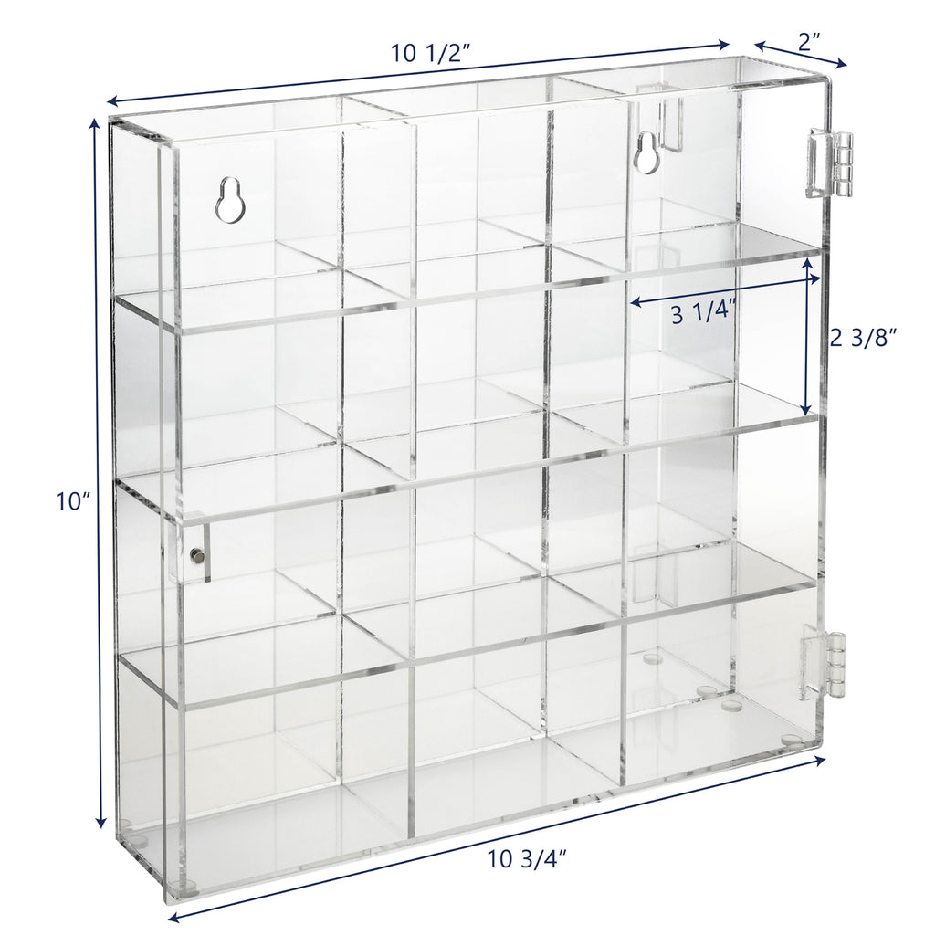 Ikee Design® Mountable 12 Compartments Display Case  w/ Mirrored Back