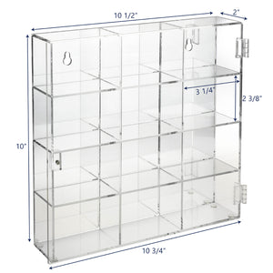 Ikee Design® Mountable 12 Compartments Display Case  w/ Mirrored Back