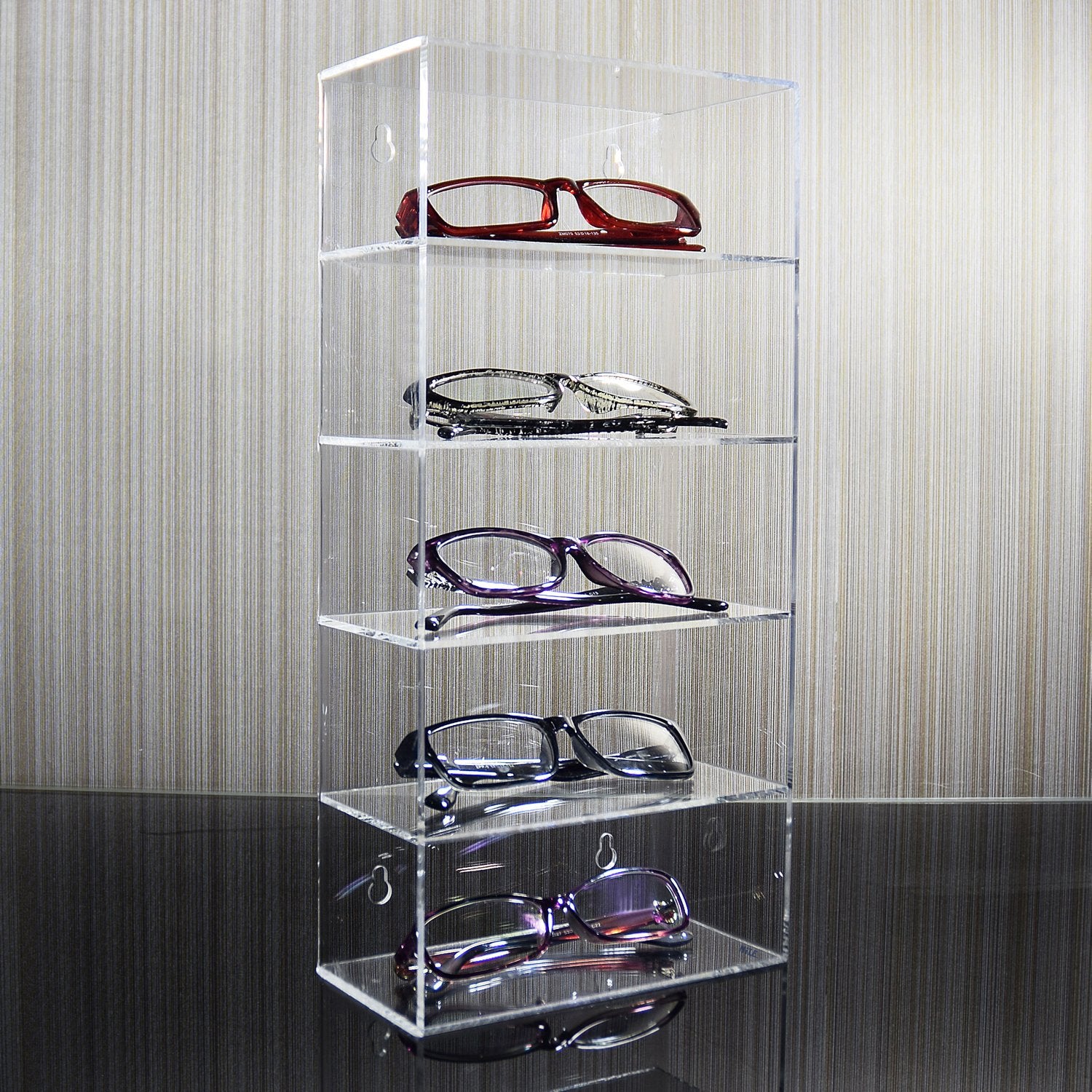 Eyeglass Holders: White PVC with Acrylic Door, 7 Shelves, 7W x 24