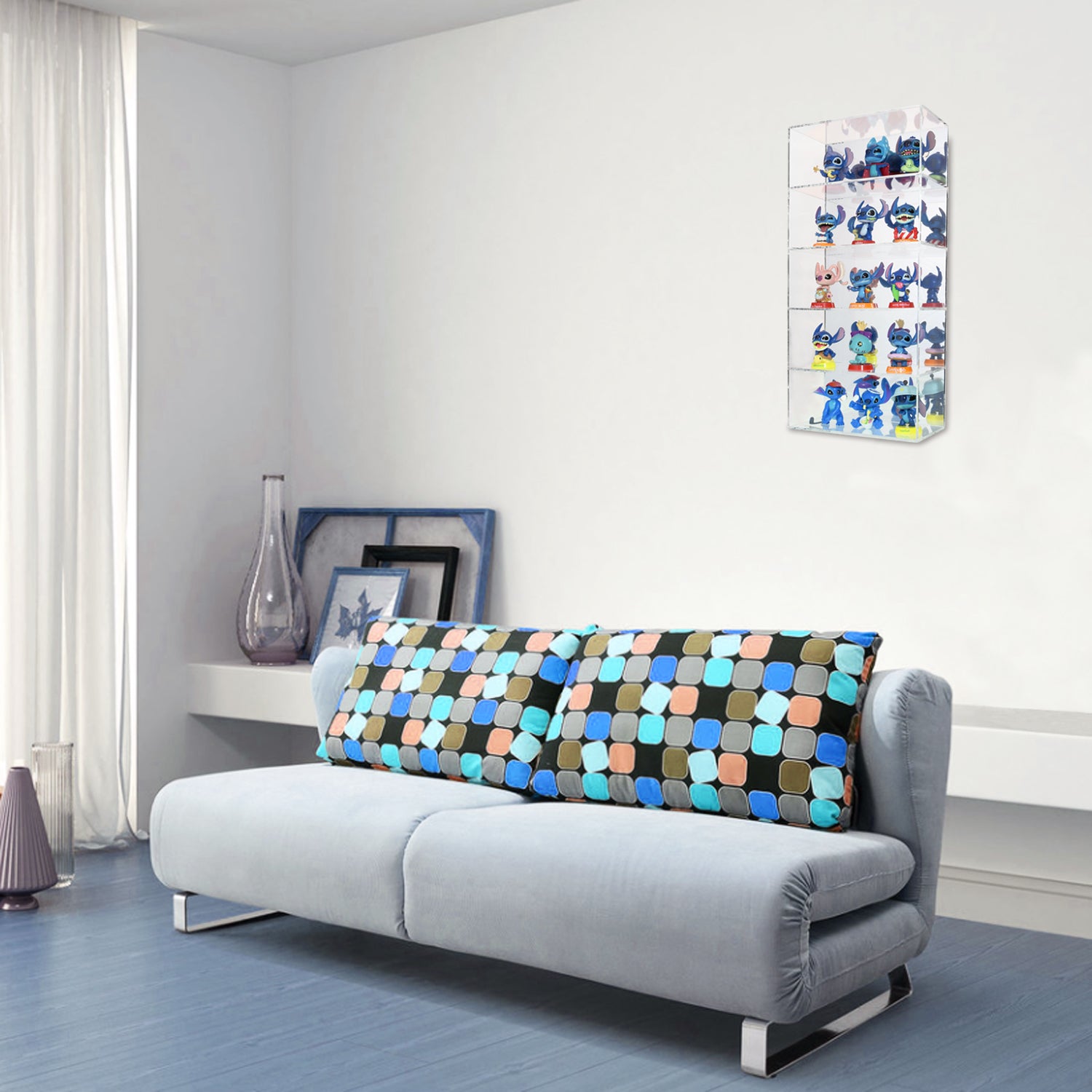 Ikee Design® Acrylic 5 Levels Mirrored Back Display Shelf with Door