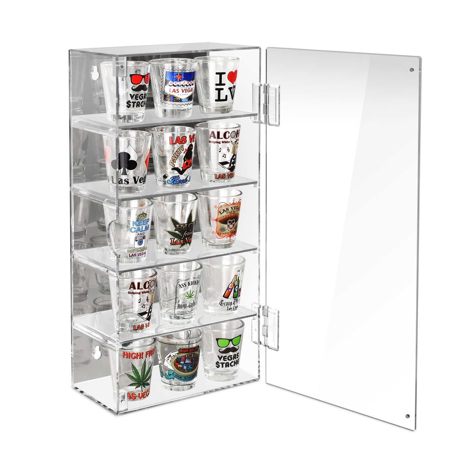 Acrylic 5 Levels Mirrored Back Display Shelf with Door