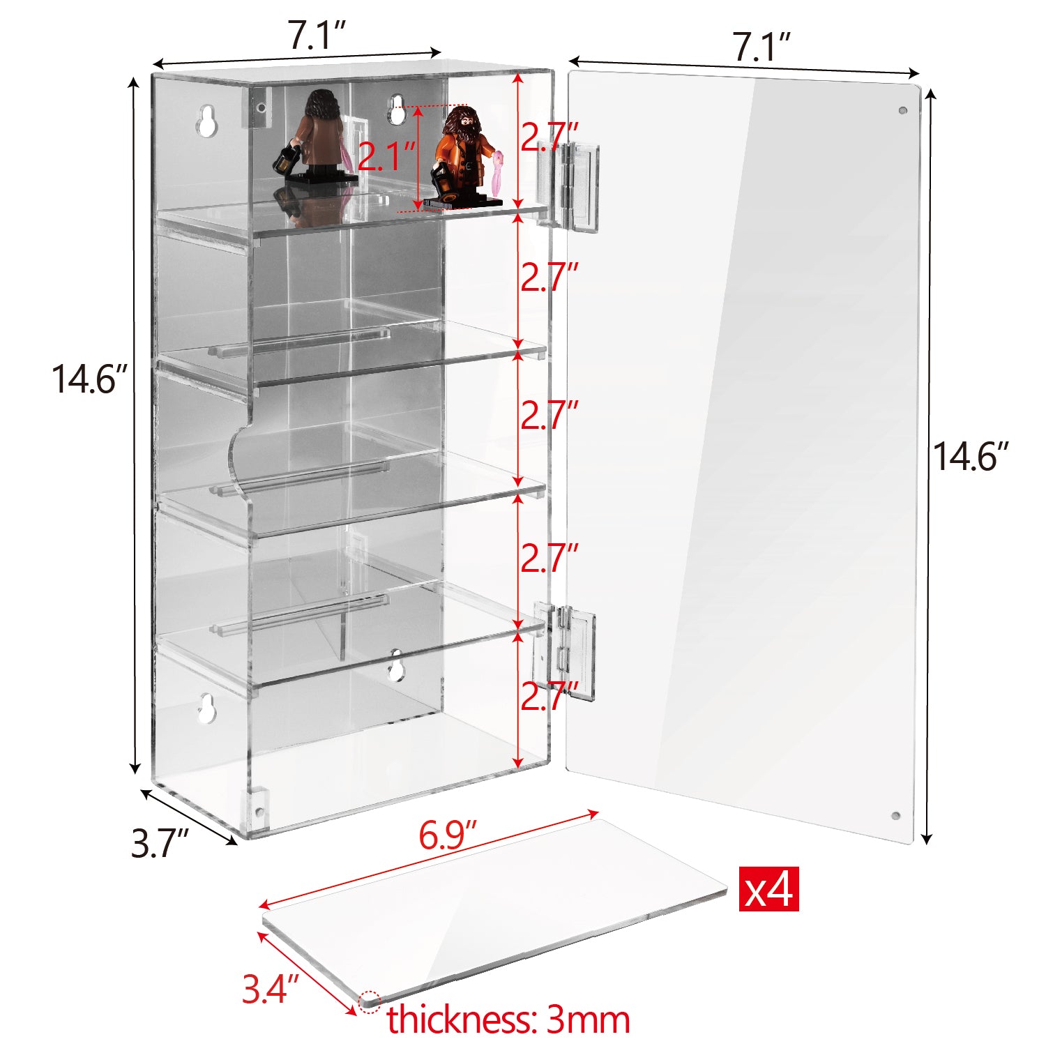Acrylic 5 Levels Mirrored Back Display Shelf with Door