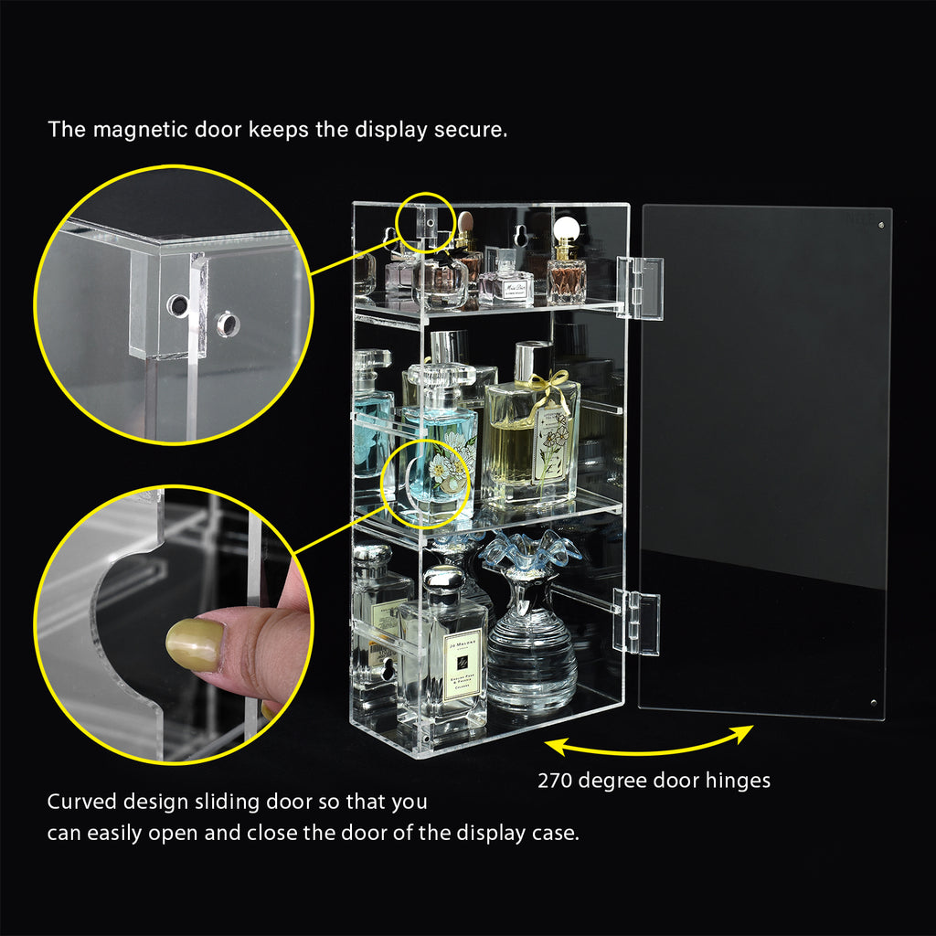 Ikee Design® Acrylic 5 Levels Mirrored Back Display Shelf with Door