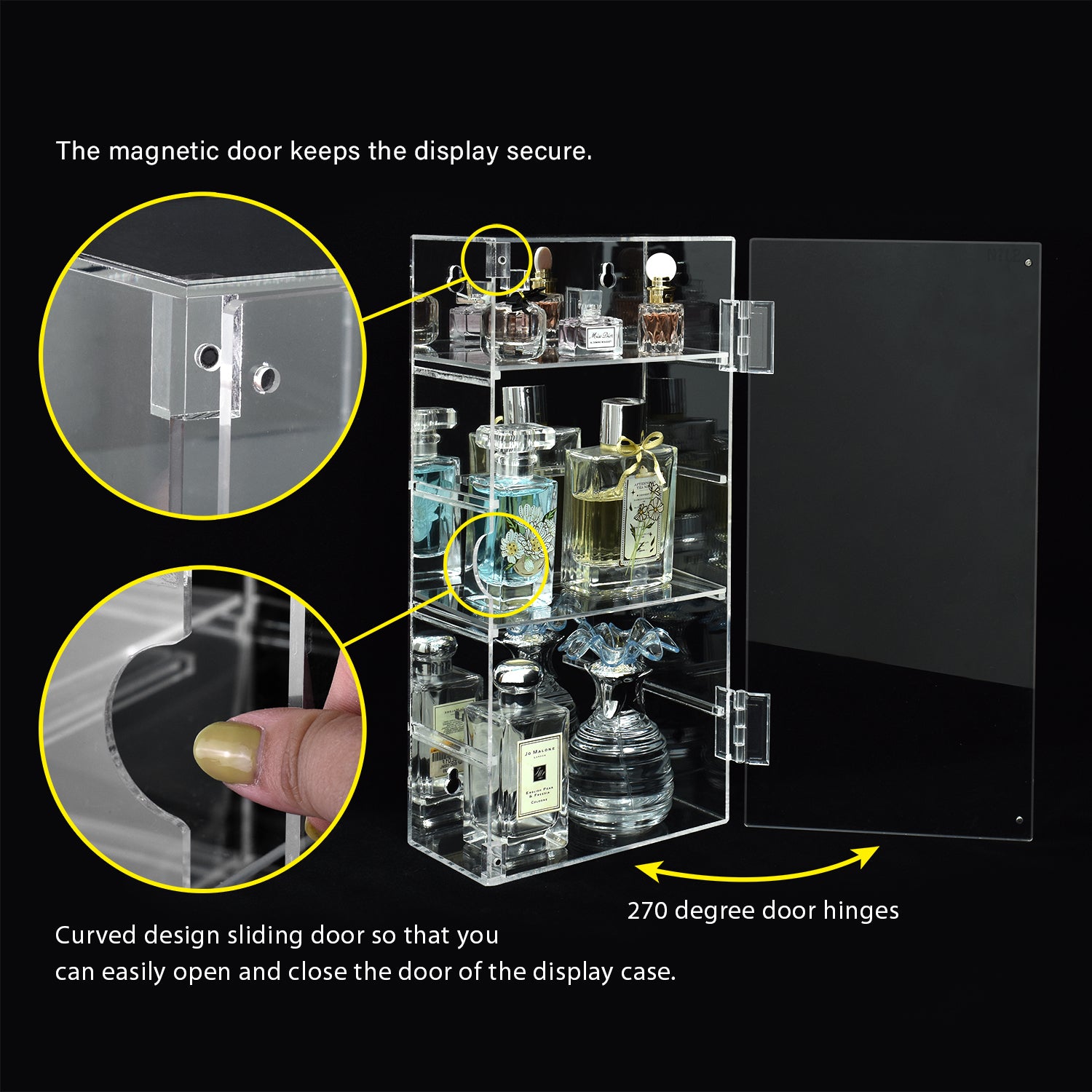 Acrylic 5 Levels Mirrored Back Display Shelf with Door
