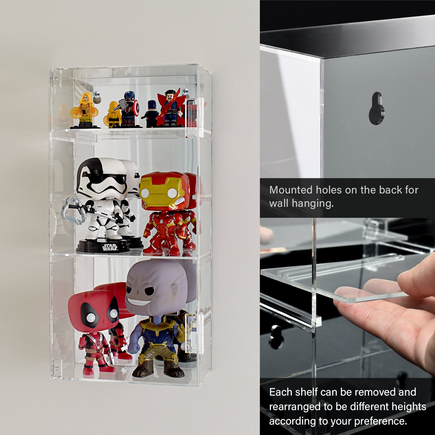 Acrylic 5 Levels Mirrored Back Display Shelf with Door