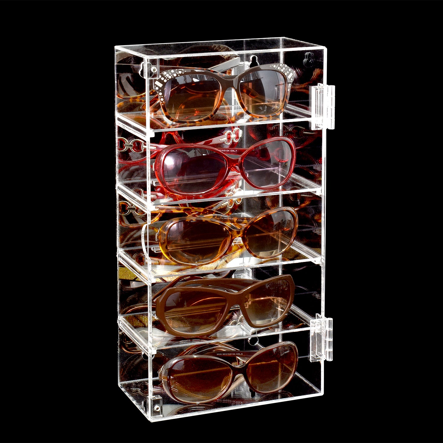 Acrylic 5 Levels Mirrored Back Display Shelf with Door
