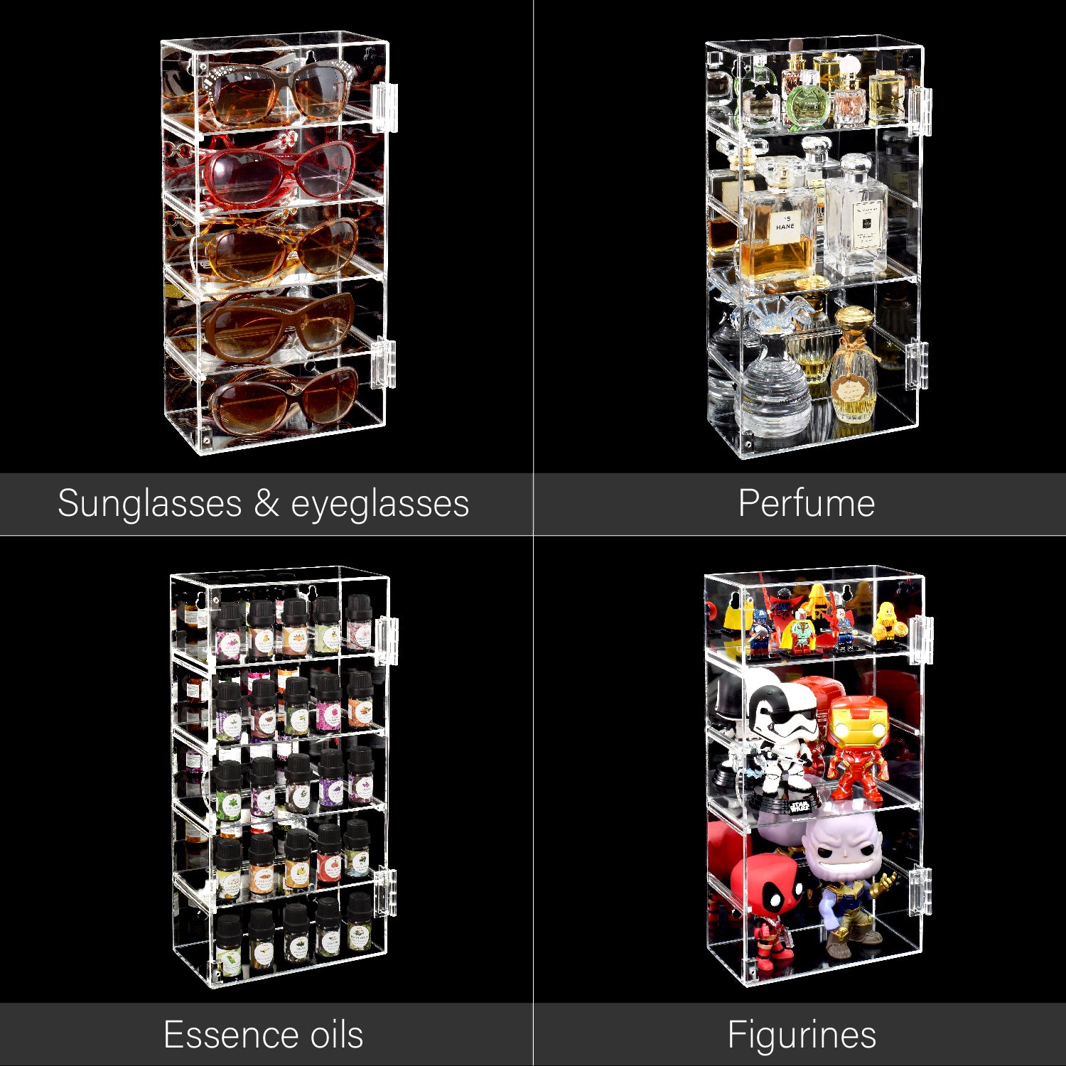 Acrylic 5 Levels Mirrored Back Display Shelf with Door