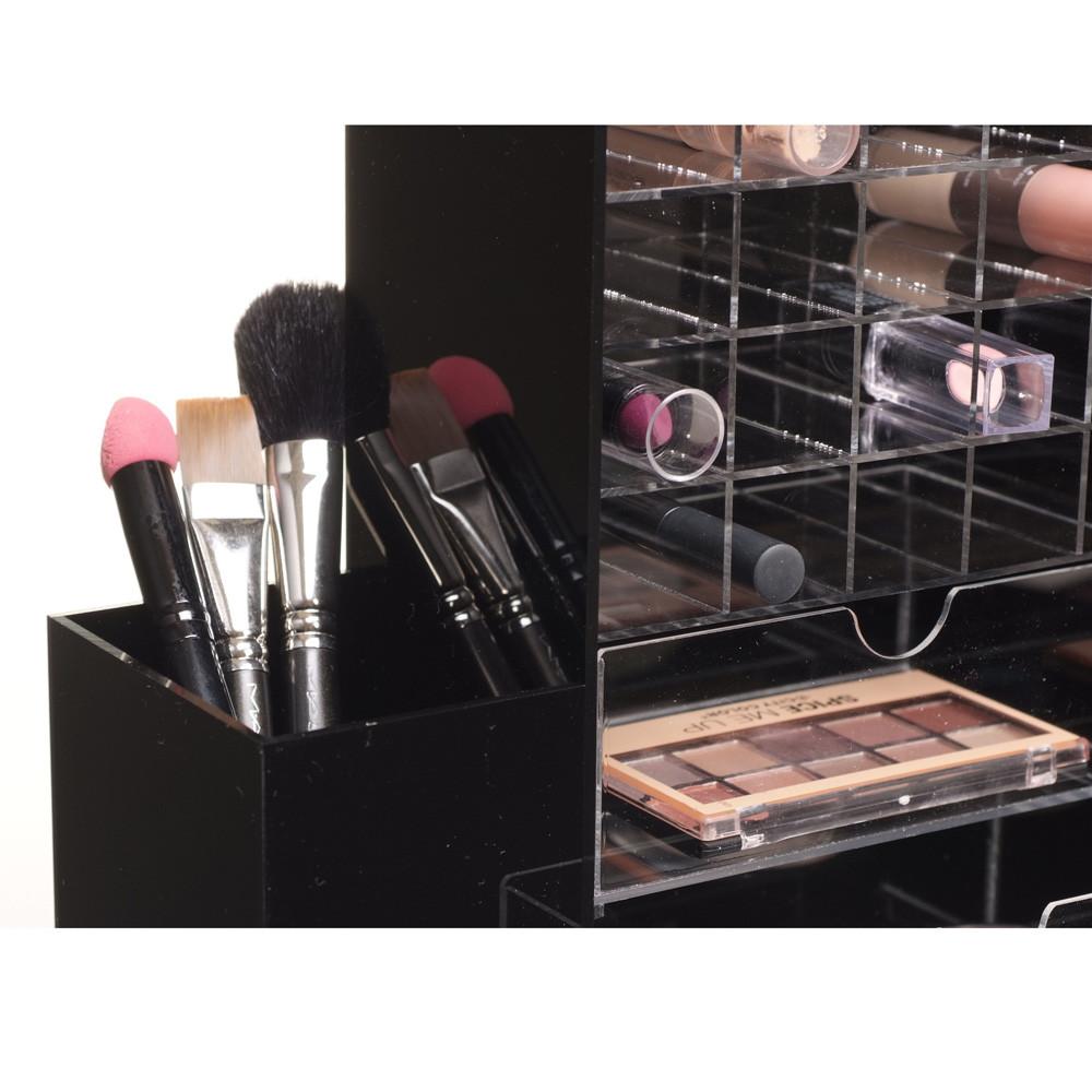 Ikee Design® Premium Black Acrylic Multi-functional Lipstick Tower Makeup Organizer