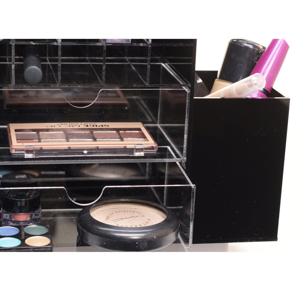 Ikee Design® Premium Black Acrylic Multi-functional Lipstick Tower Makeup Organizer