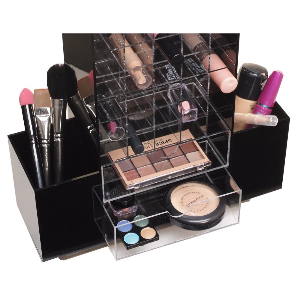 Ikee Design® Premium Black Acrylic Multi-functional Lipstick Tower Makeup Organizer