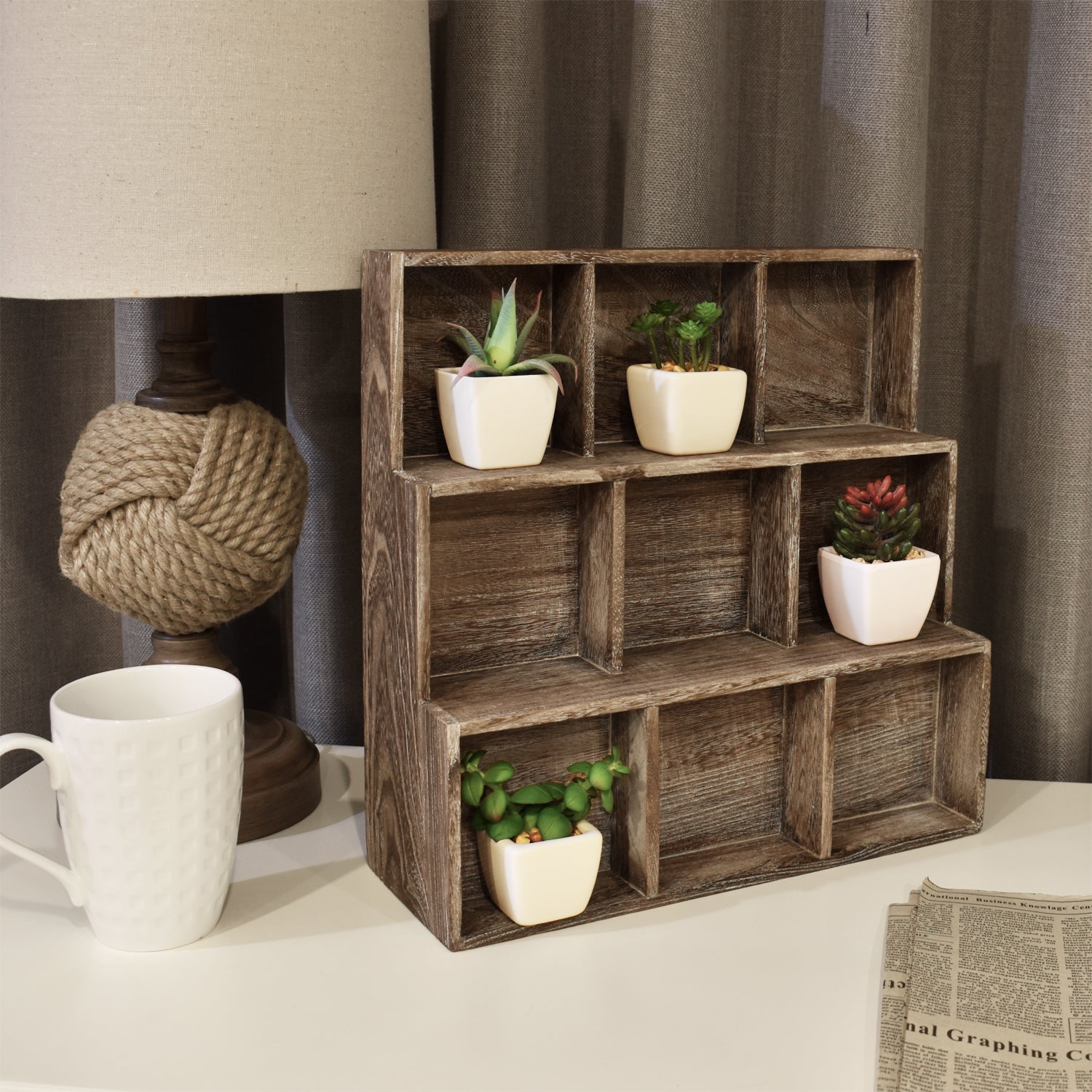 Vintage Wooden Mug Display Shelf 