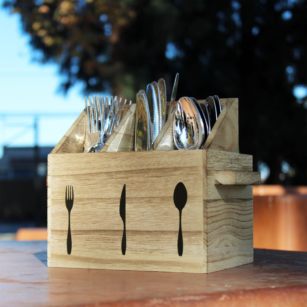 Ikee Design® Wooden Silverware Holder Flatware Utensil Caddy with Handles