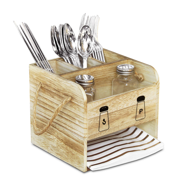 Ikee Design® Wooden Utensil Flatware Caddy Holder with Handles - Hold