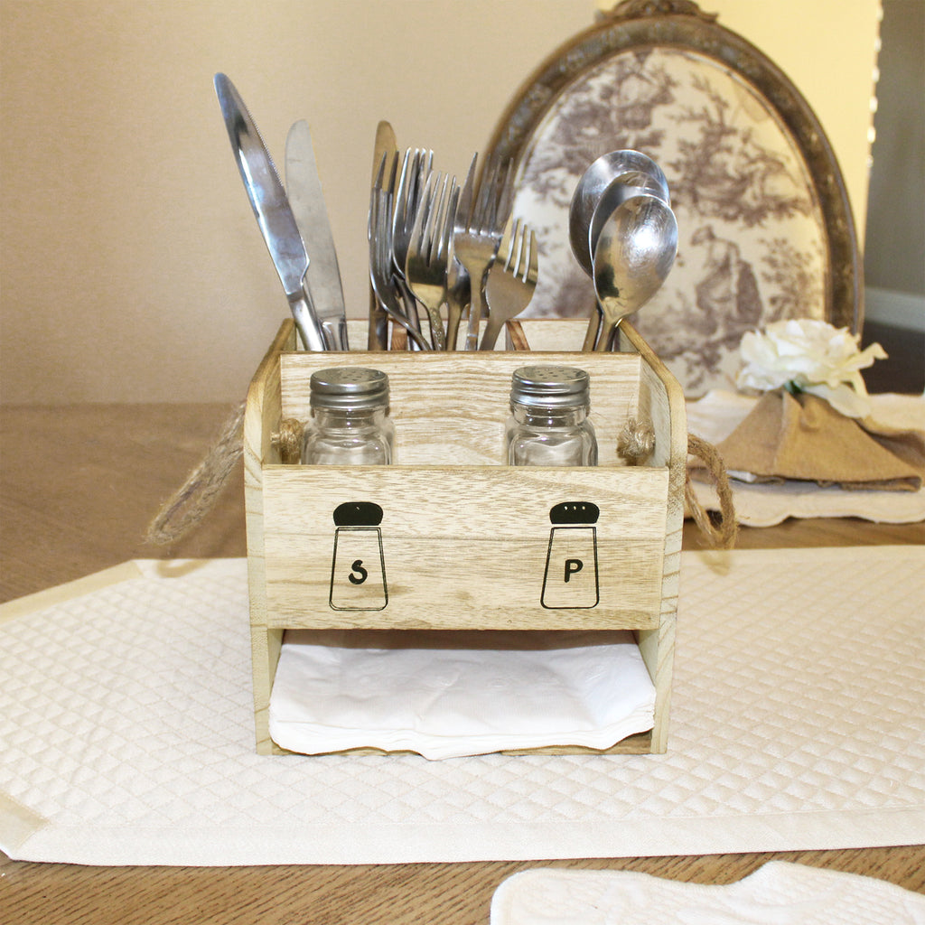 Ikee Design® Wooden Utensil Caddy Flatware Holder with Handles - Hold