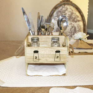 Ikee Design® Wooden Utensil Flatware Caddy Holder with Handles - Hold