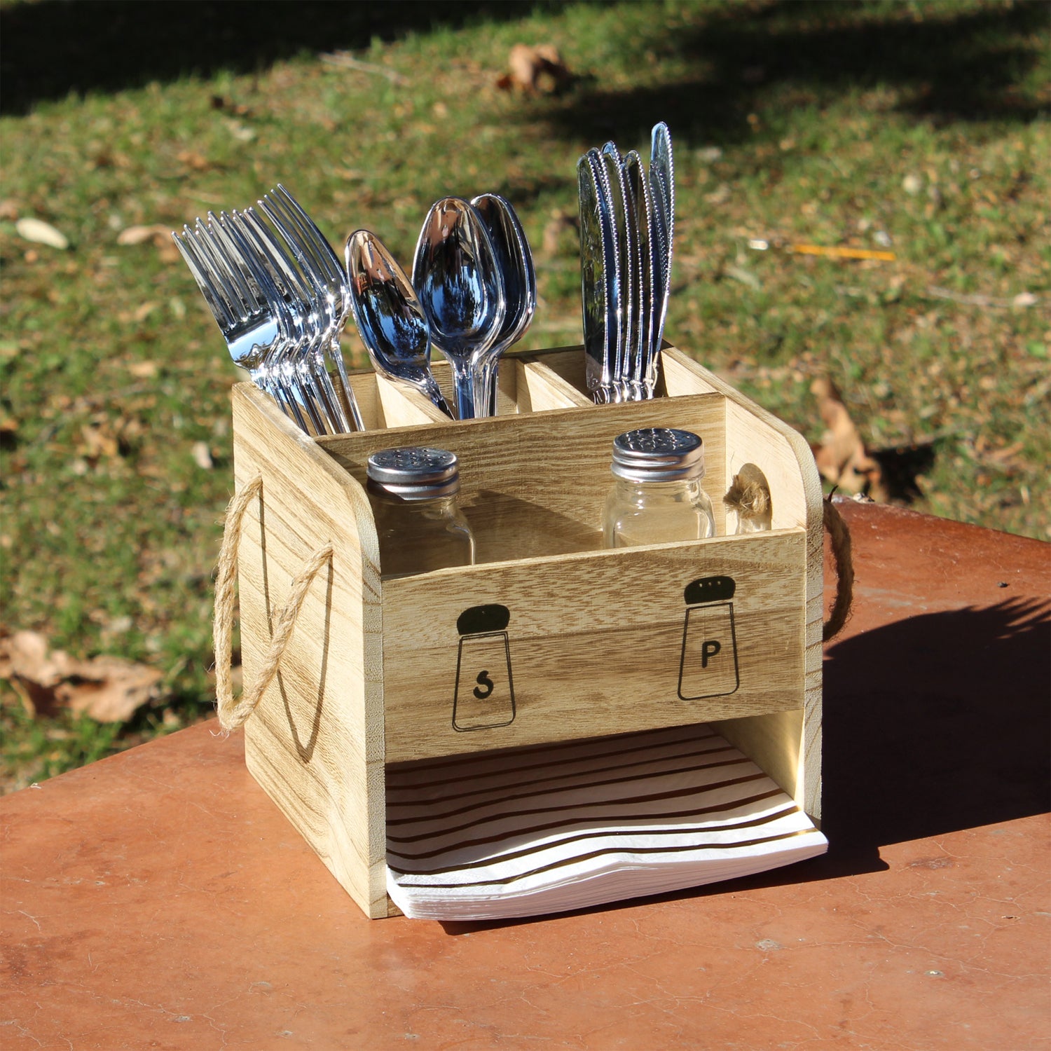Ikee Design® Wooden Utensil Flatware Caddy Holder with Handles - Hold