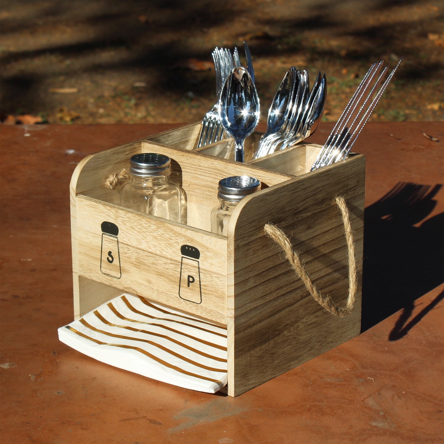 Ikee Design® Wooden Utensil Flatware Caddy Holder with Handles - Hold