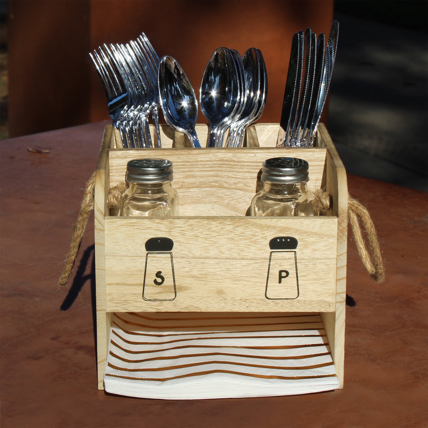 Ikee Design® Wooden Utensil Flatware Caddy Holder with Handles - Hold