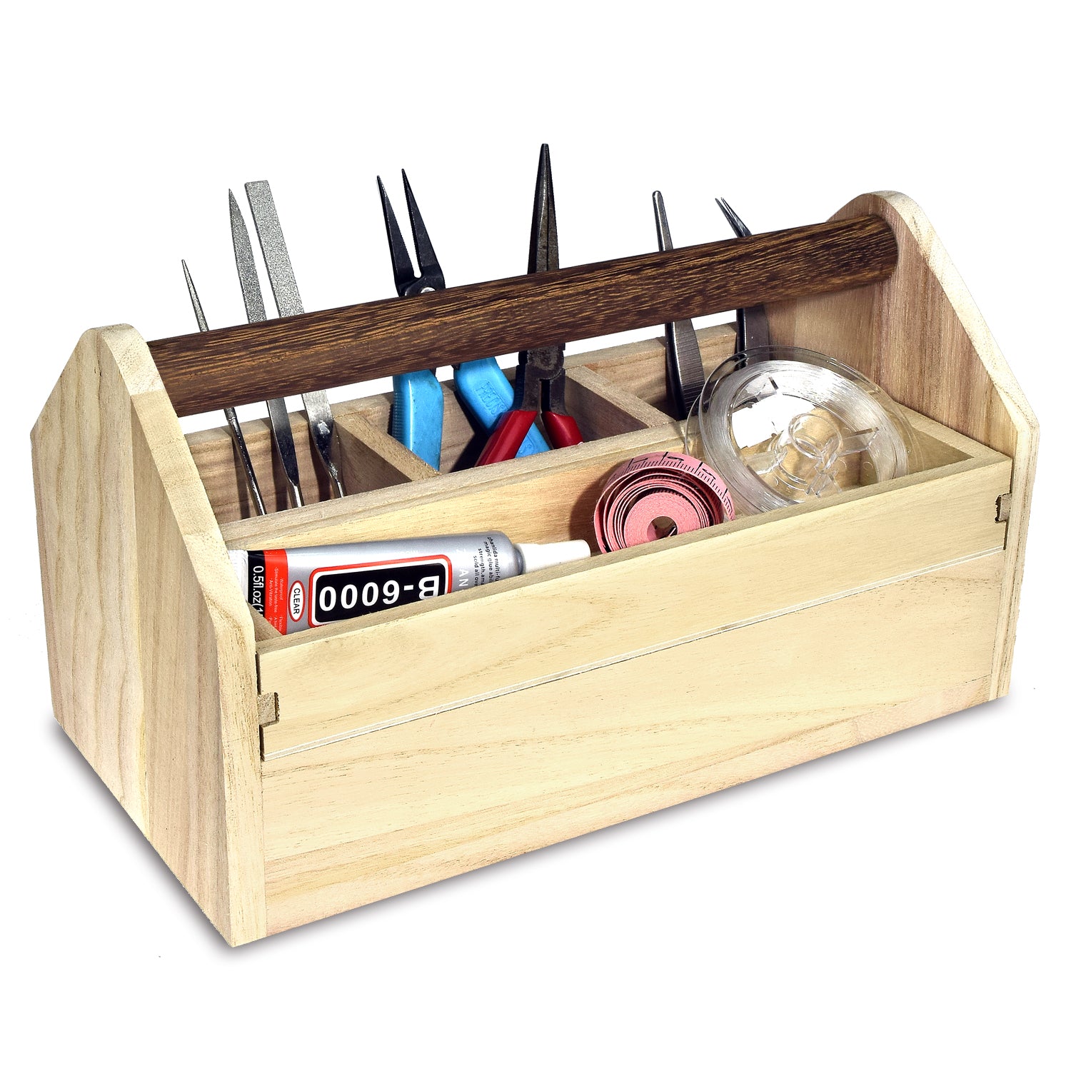 IKEE DESIGN®: Natural Wood Color Wooden Tool Box with Handle