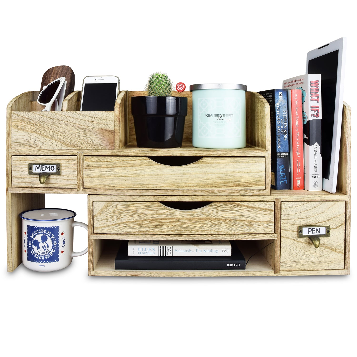 Large Adjustable Wooden Desktop Organizer for Office Supplies
